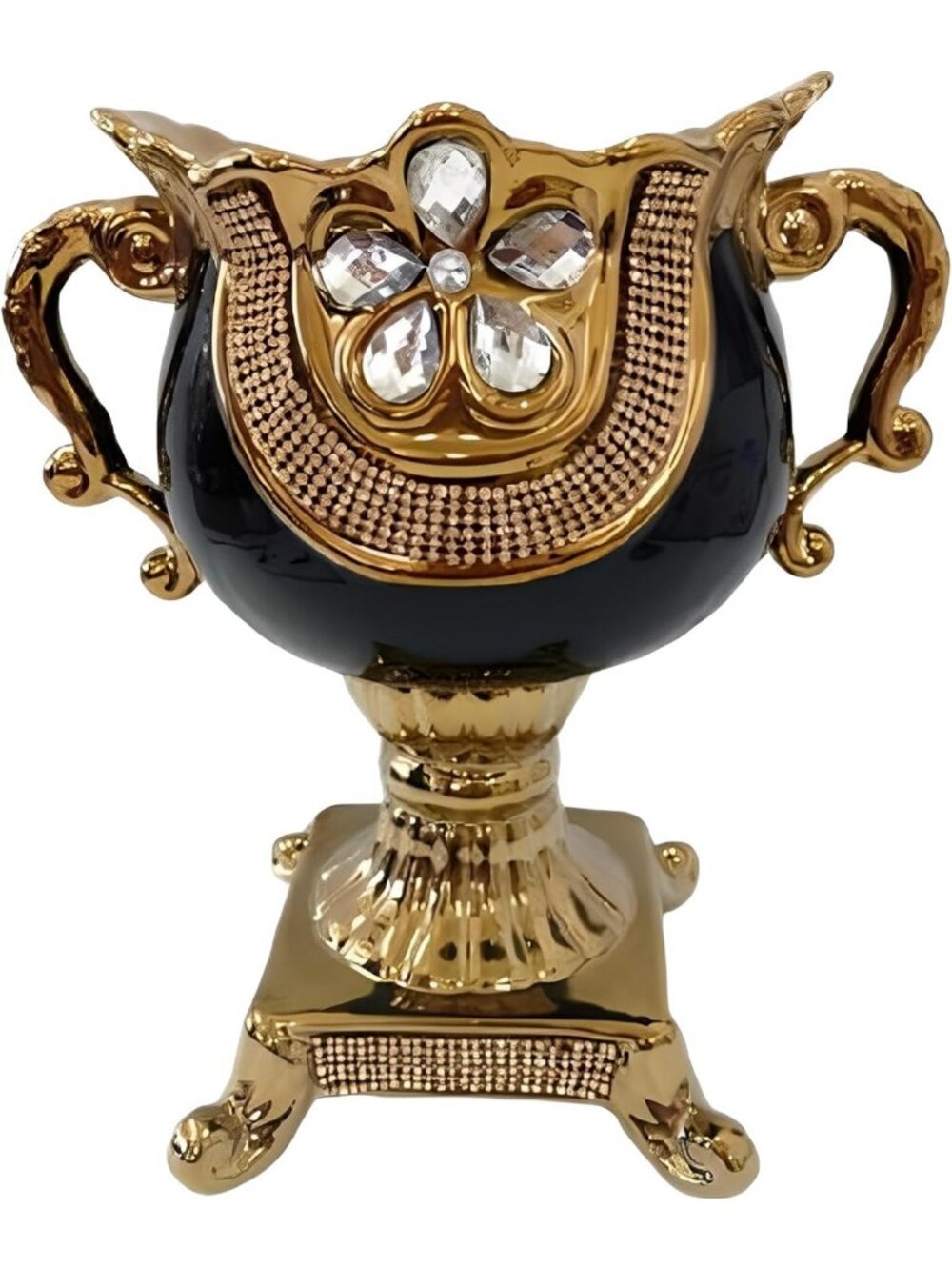Vintage Floral Embellished Ceramic Vase - 12.5" H Black & Gold Home Decor Gift